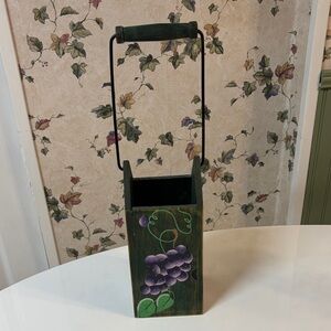 Hand-Painted Wooden Wine Holder with Grapes